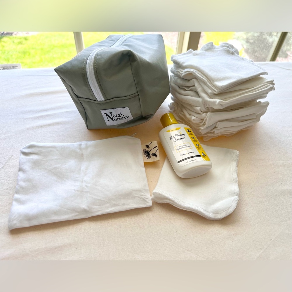 Nora's Nursery Kit Reusable Cotton Baby Wipes Bag Set with La Petite Crè…